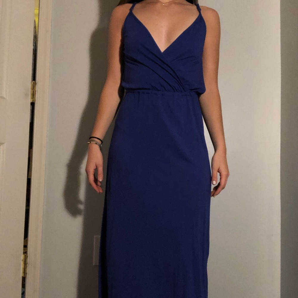 Purple / Blue low cut maxi dress with slits